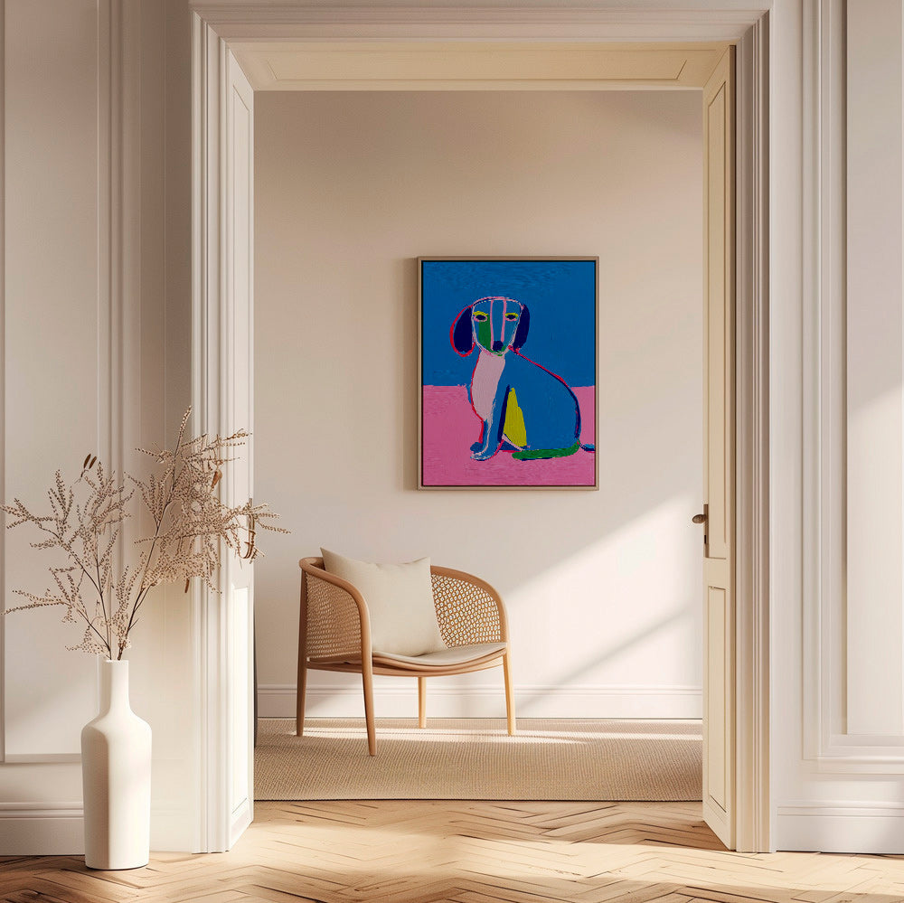 Kunstwerk neonhond felle kleuren