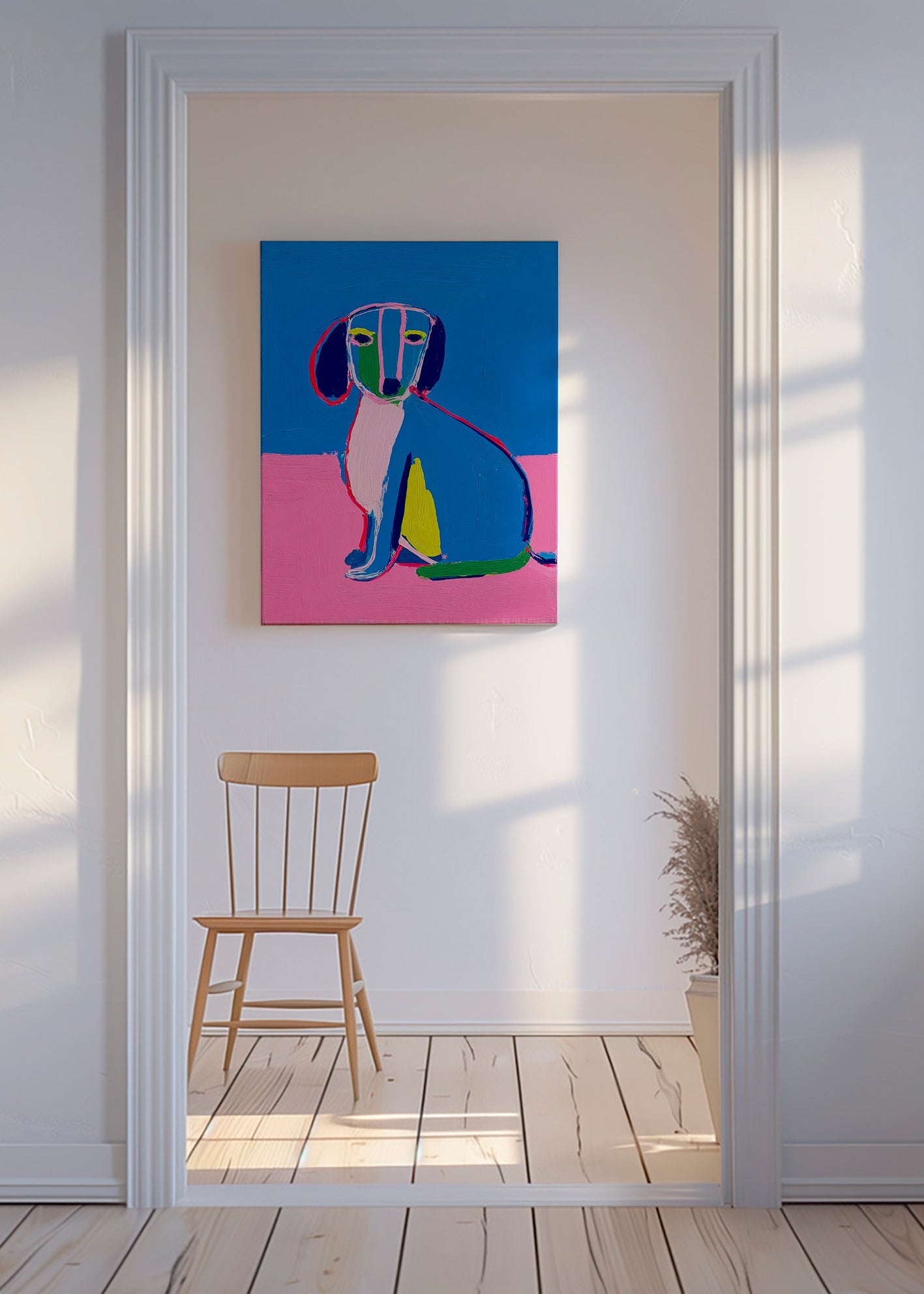Kunstwerk neonhond felle kleuren