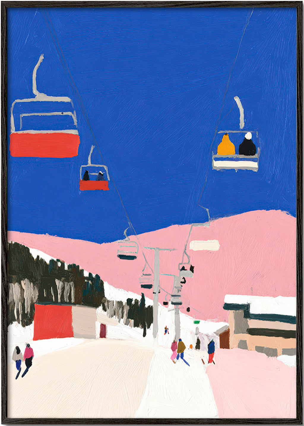 Tableau de paysage avec télécabines et ciel bleu