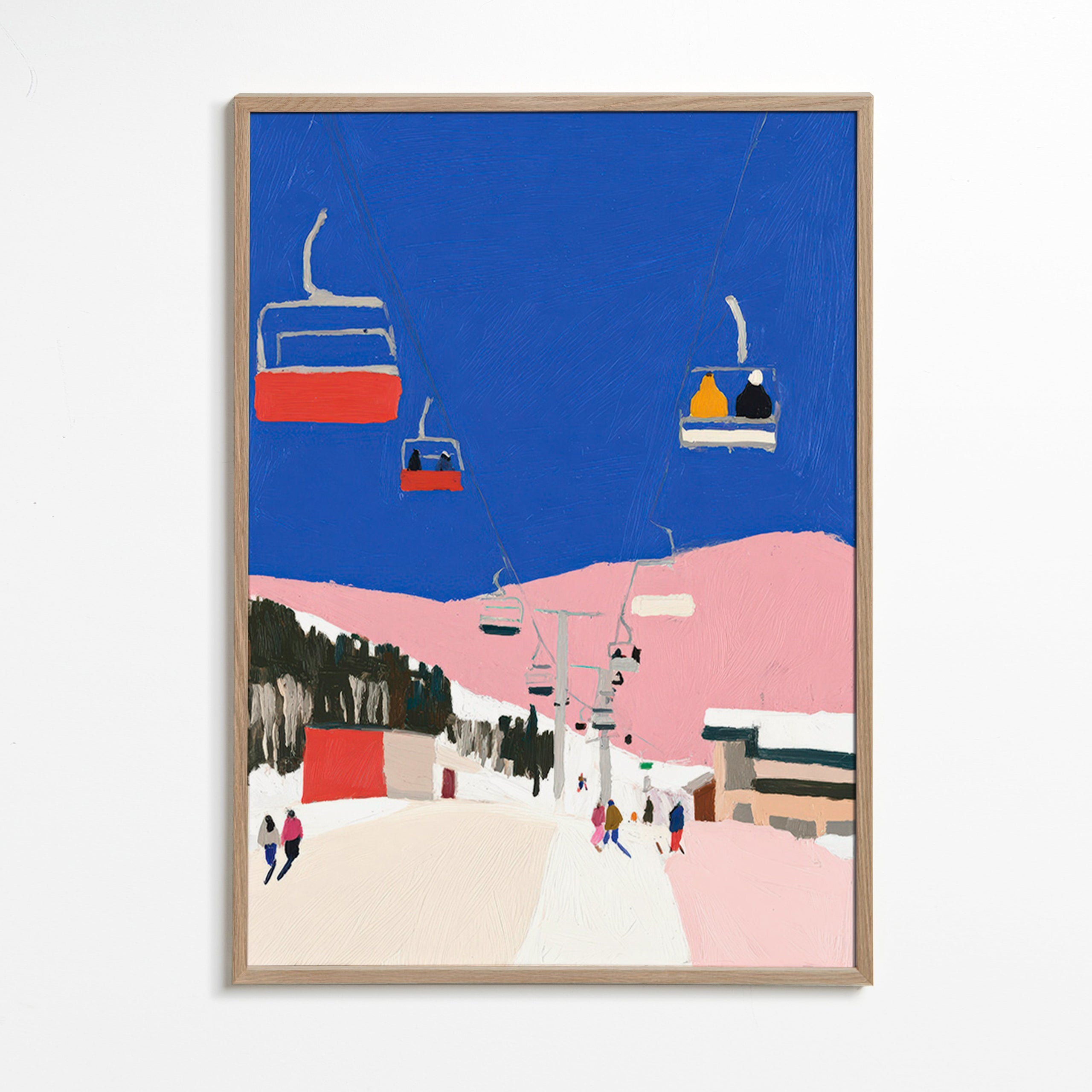 Tableau de paysage avec télécabines et ciel bleu