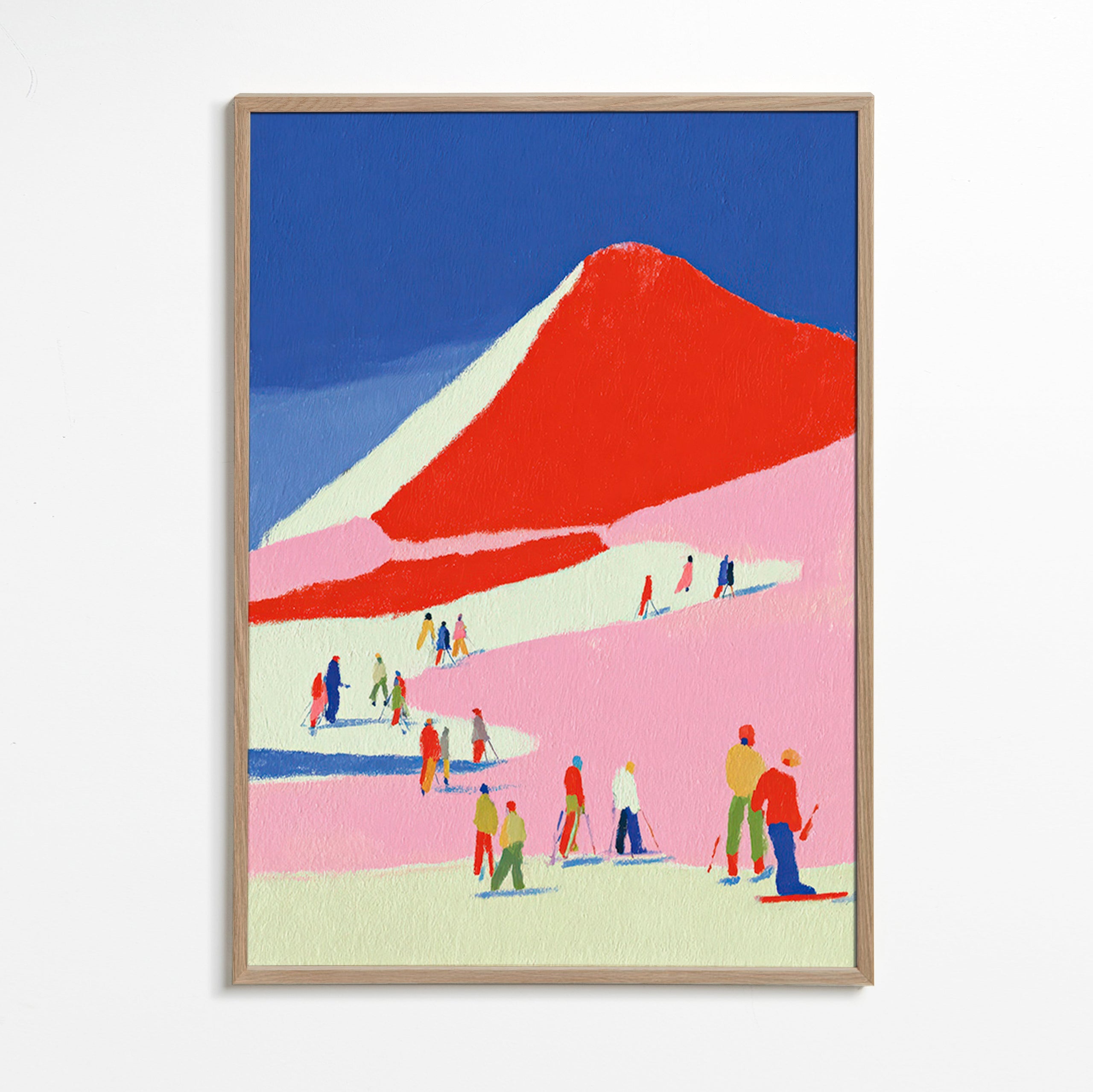 Landschapskunst: rode berg met skiërs