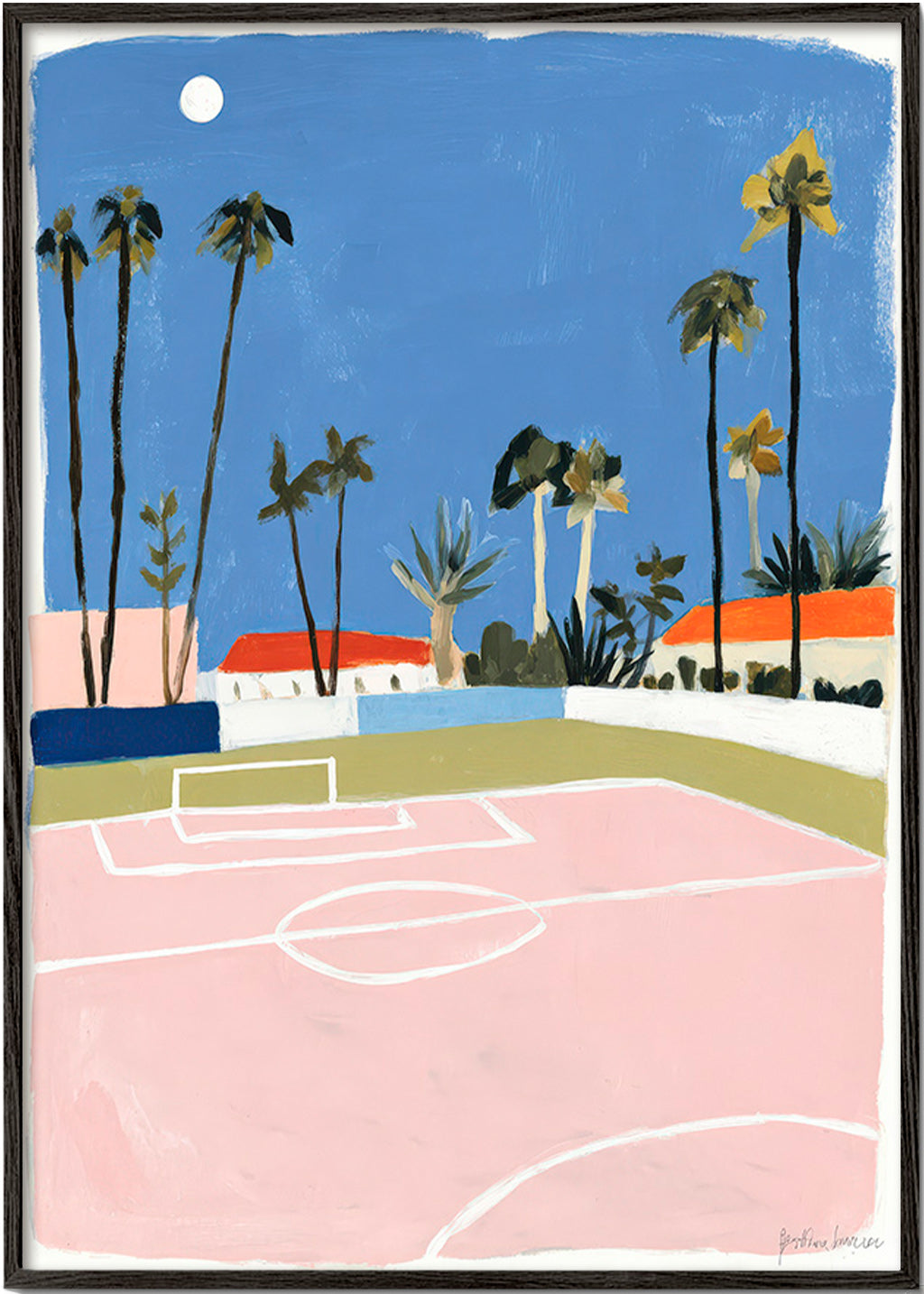 Sportkunst met veld en palmen