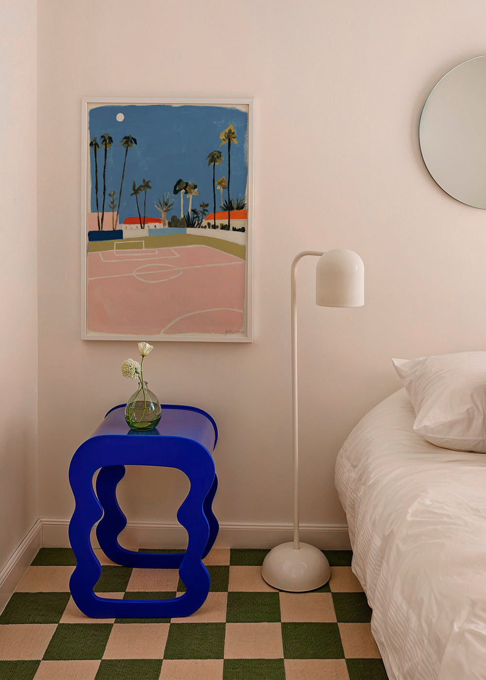 Sportkunst met veld en palmen