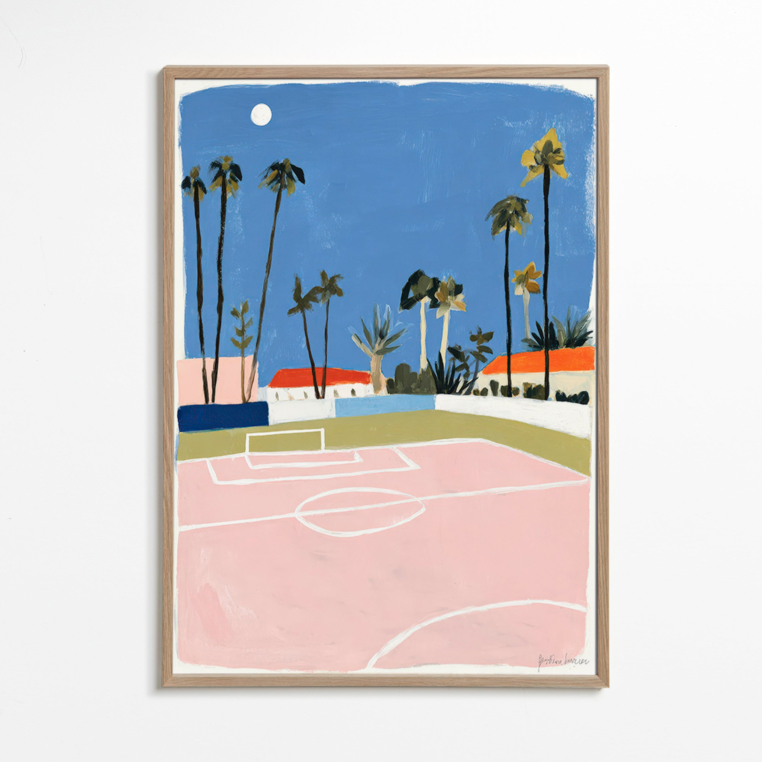 Sportkunst met veld en palmen