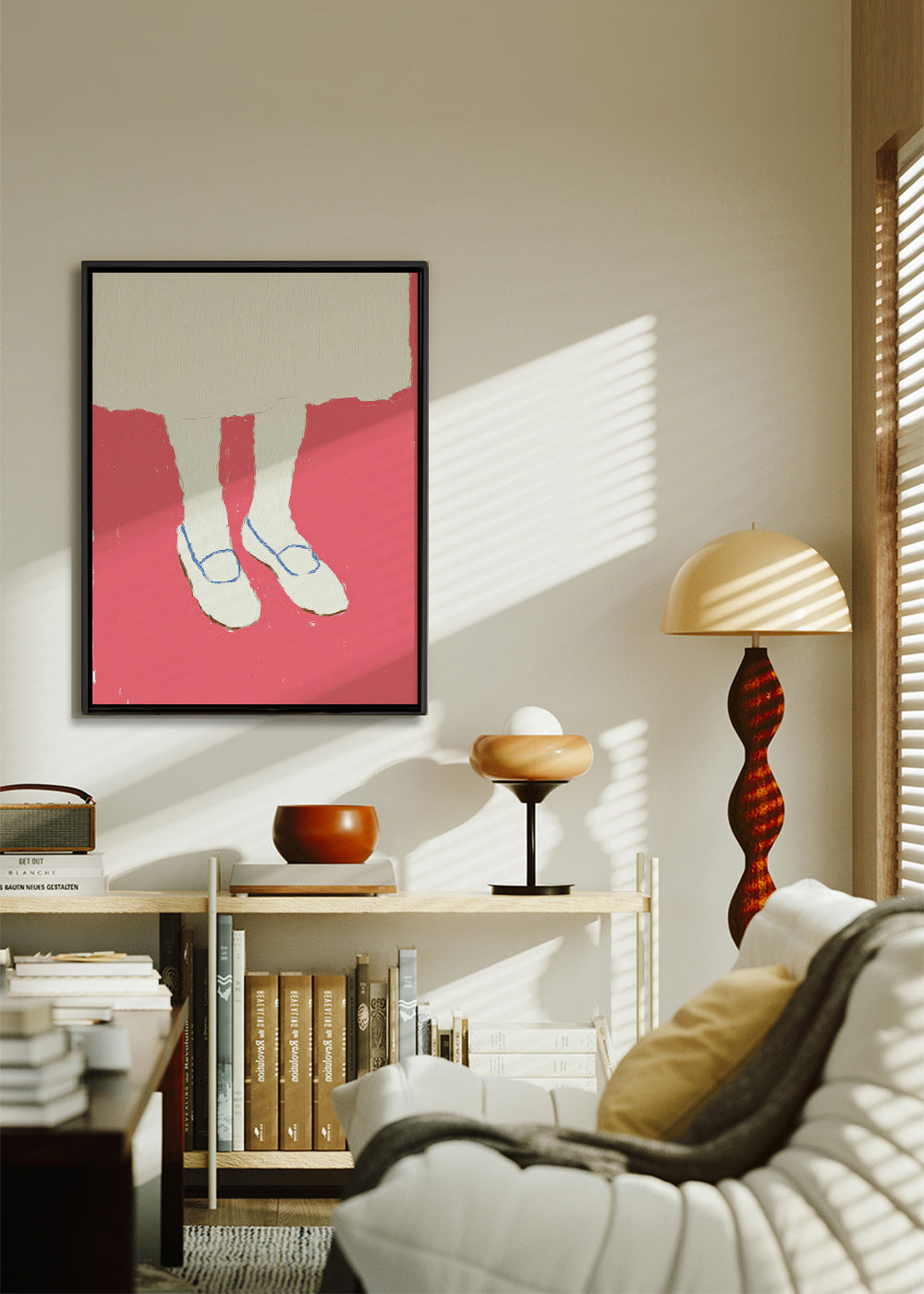 Illustratie van benen met roze schoenen