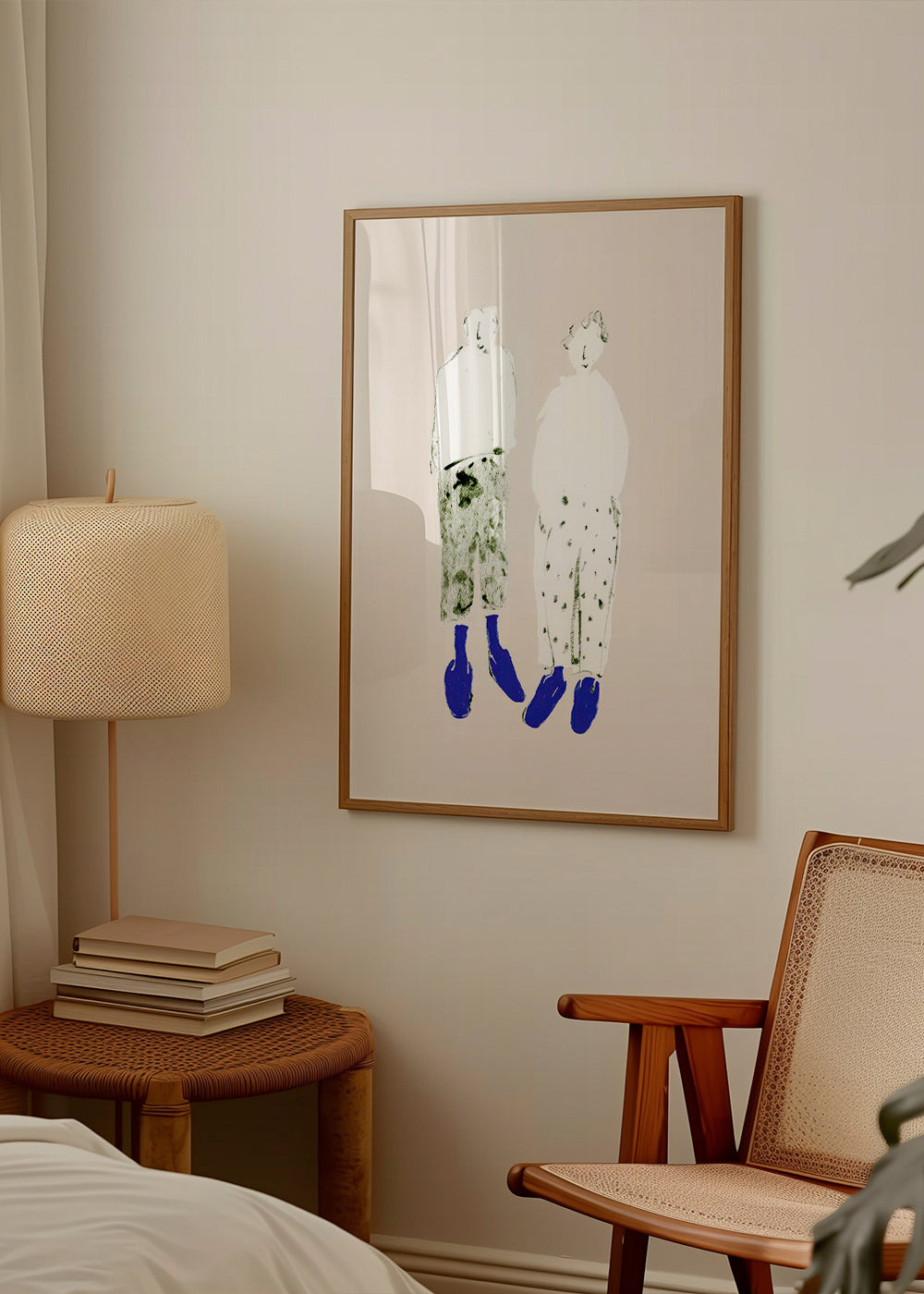 Minimalistische koppelillustratie met blauwe laarzen