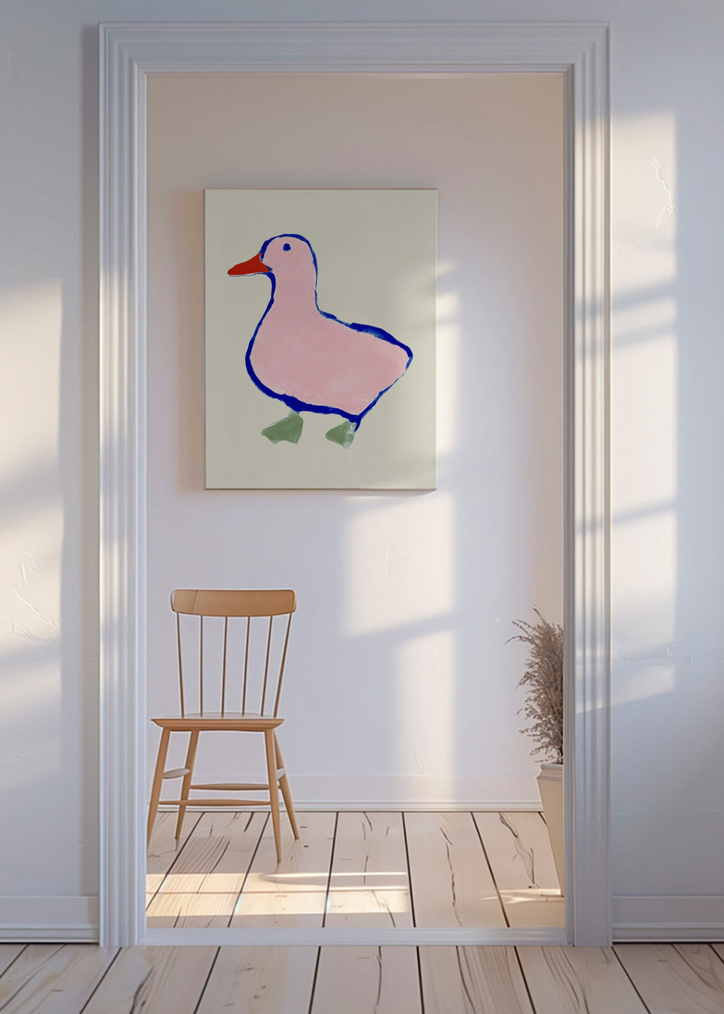 Kinderposter: roze eendje