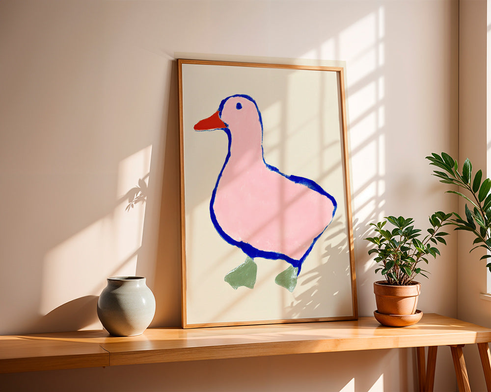 Kinderposter: roze eendje