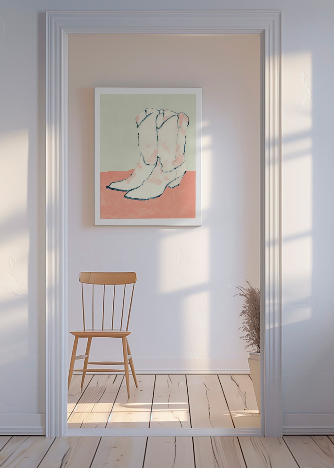 Illustration bottes blanches sur fond pastel