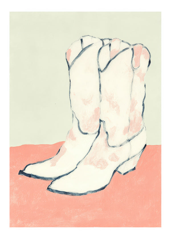Illustration bottes blanches sur fond pastel