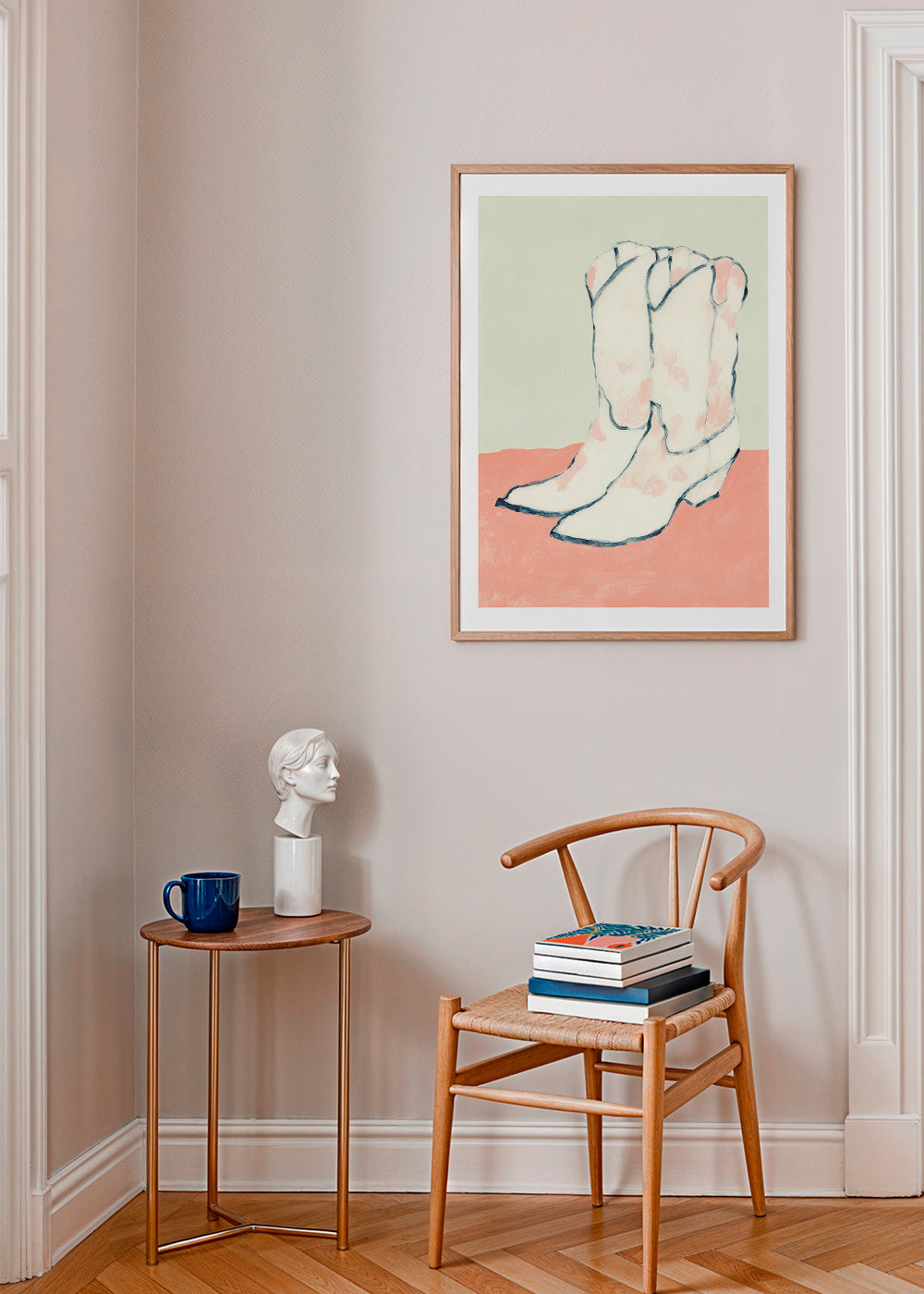 Illustration bottes blanches sur fond pastel
