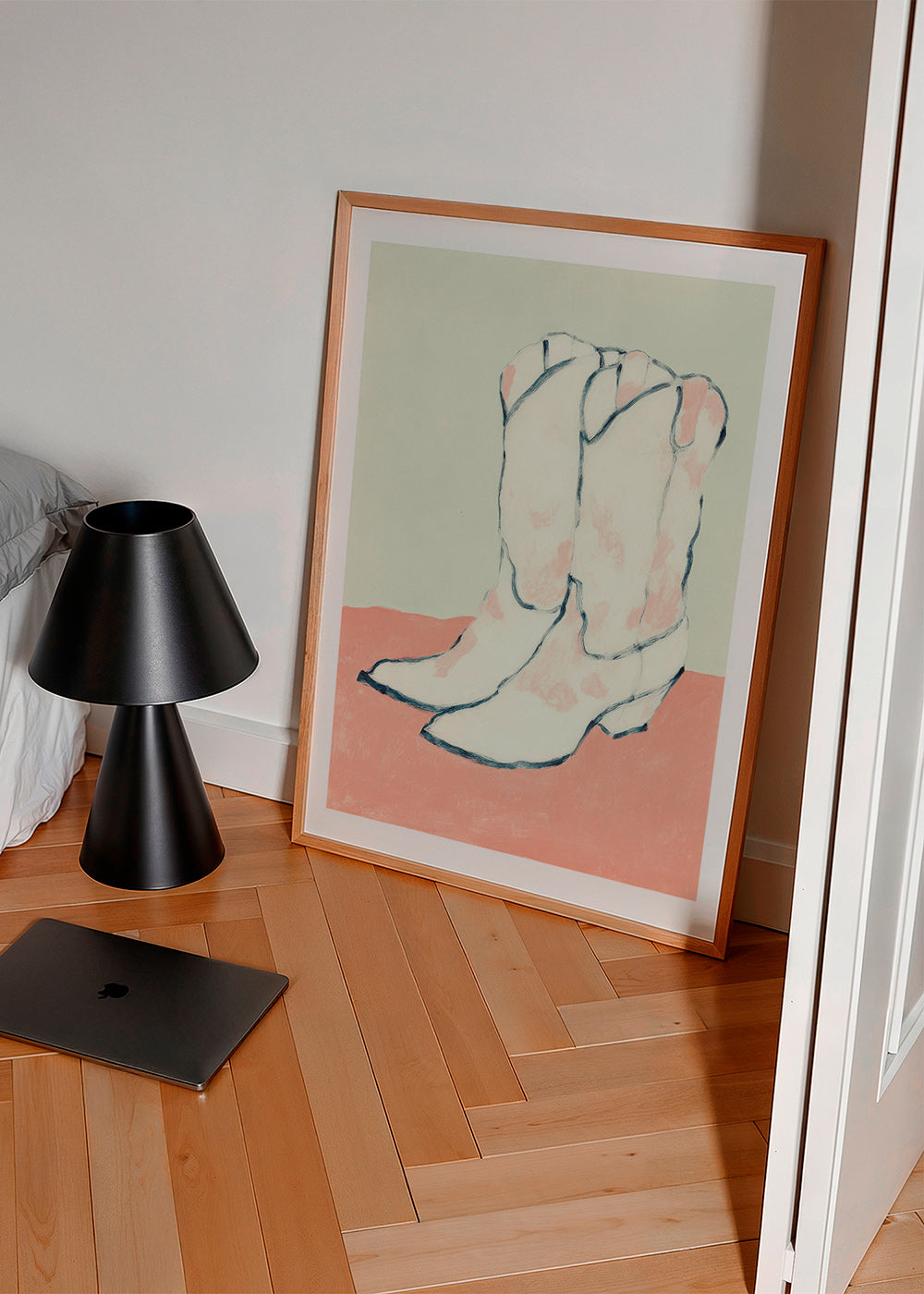 Illustration bottes blanches sur fond pastel