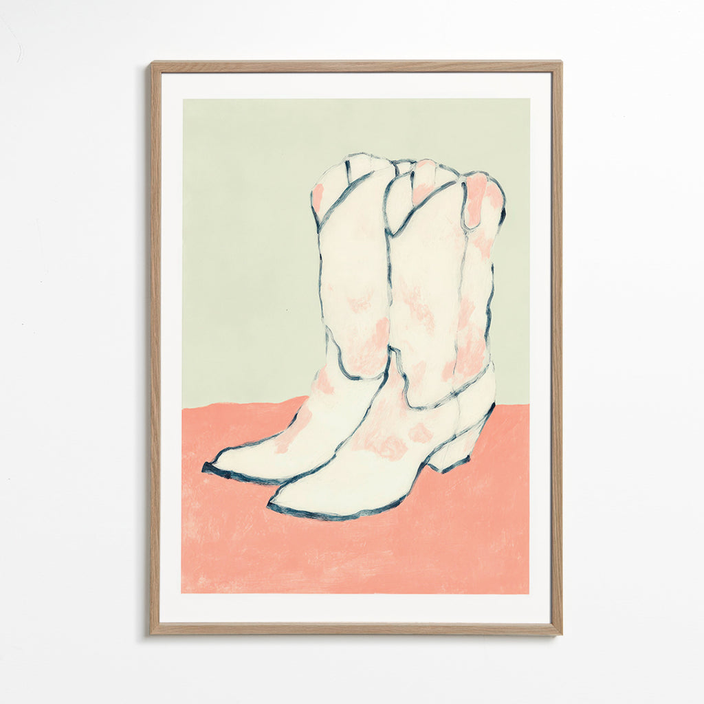 Illustration bottes blanches sur fond pastel