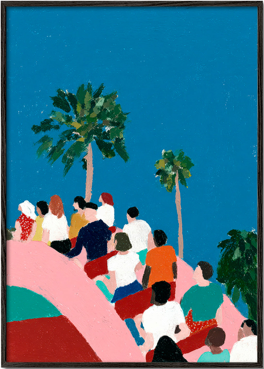 Illustration de foule sur une attraction avec palmiers