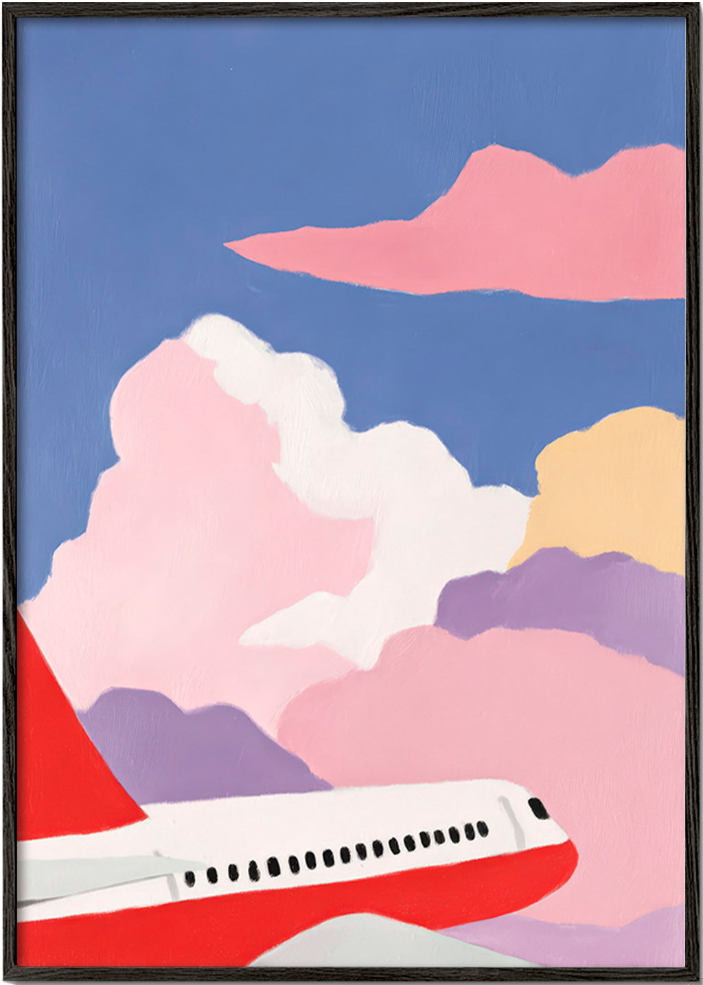 Illustration Flugzeug über rosa Wolken