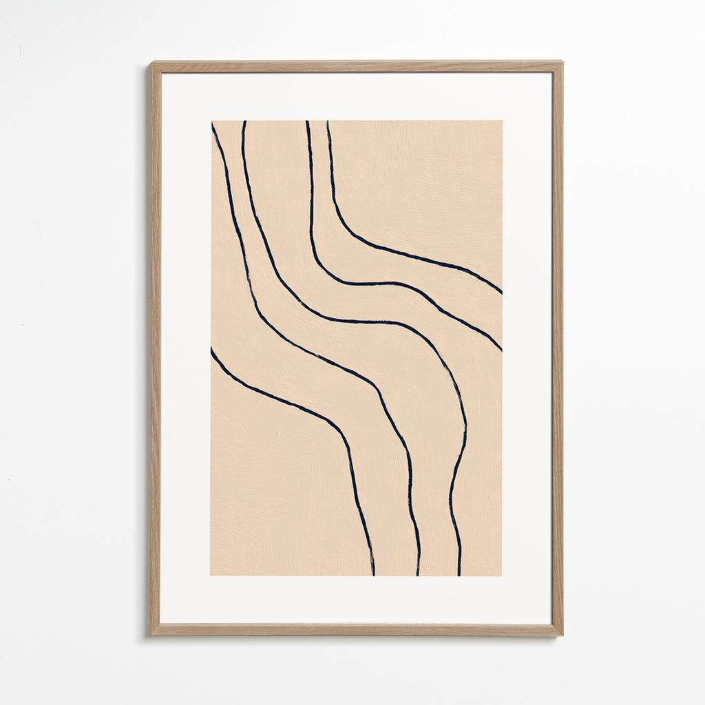 Minimalistisch kunstwerk met organische lijnen beige