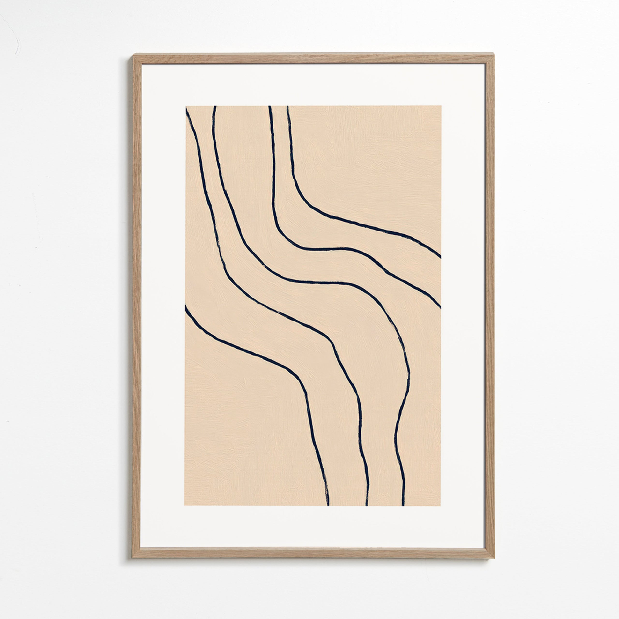 Minimalistisch kunstwerk met organische lijnen beige