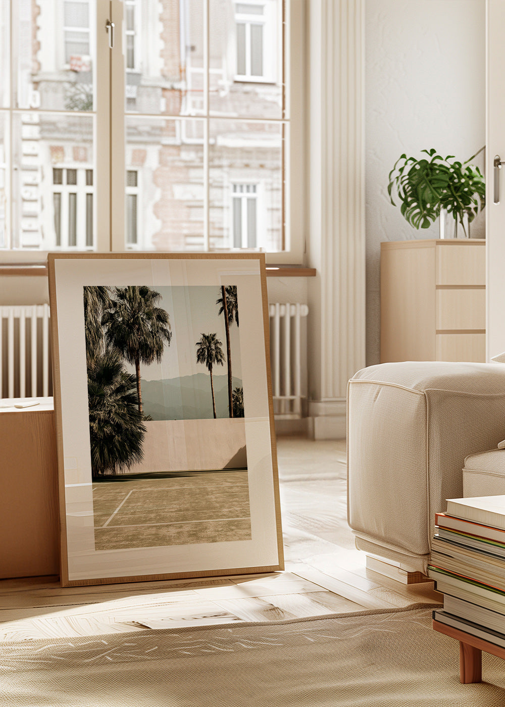 Art de paysage palmiers et mur minimal