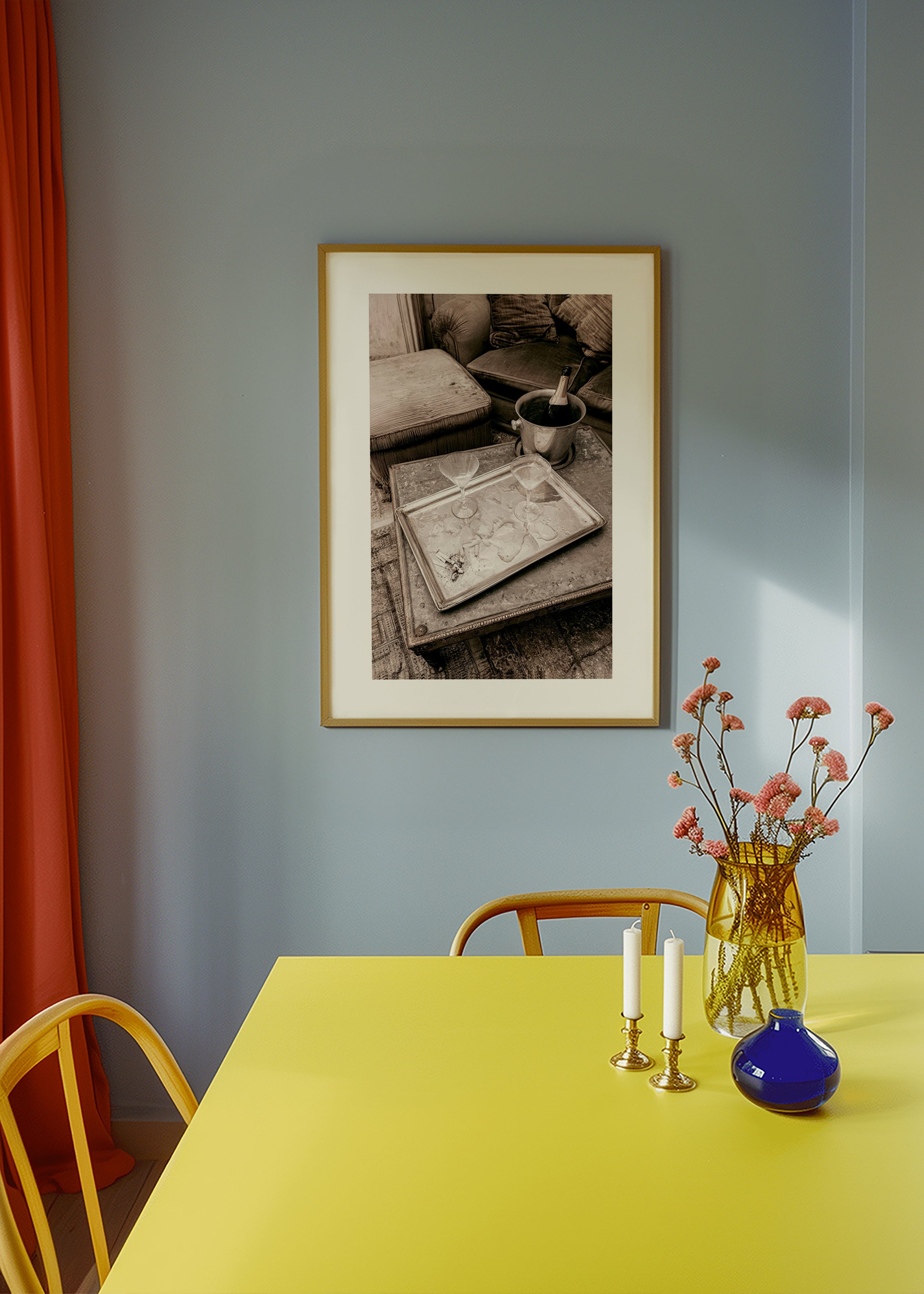 Keuken kunst met champagne dienblad