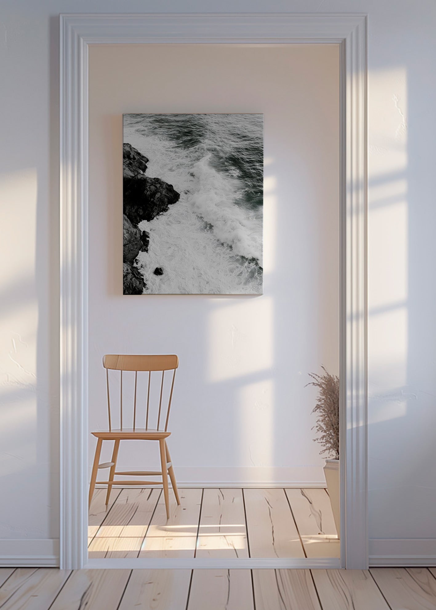 Art de paysage : rochers atlantiques en noir et blanc
