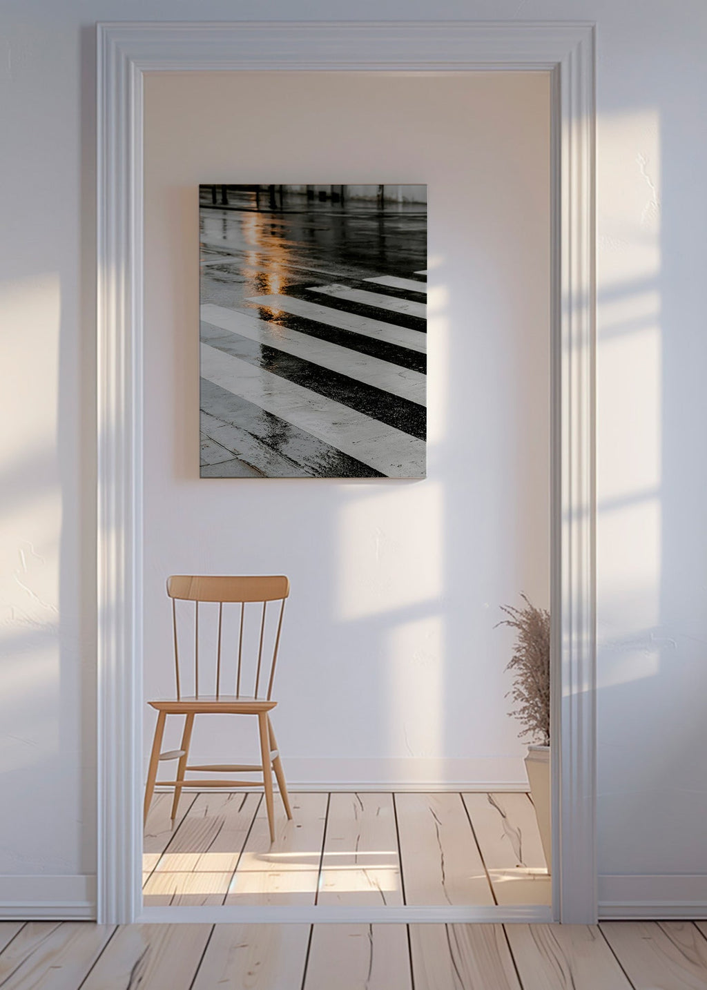 Photographie urbaine : passage piéton mouillé