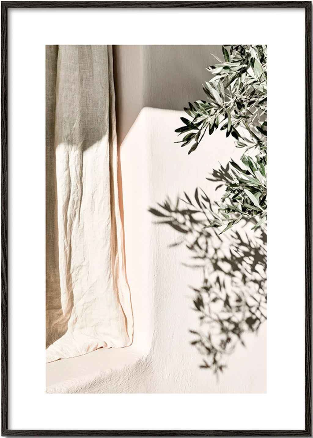 Impression botanique lin et branche d'olivier