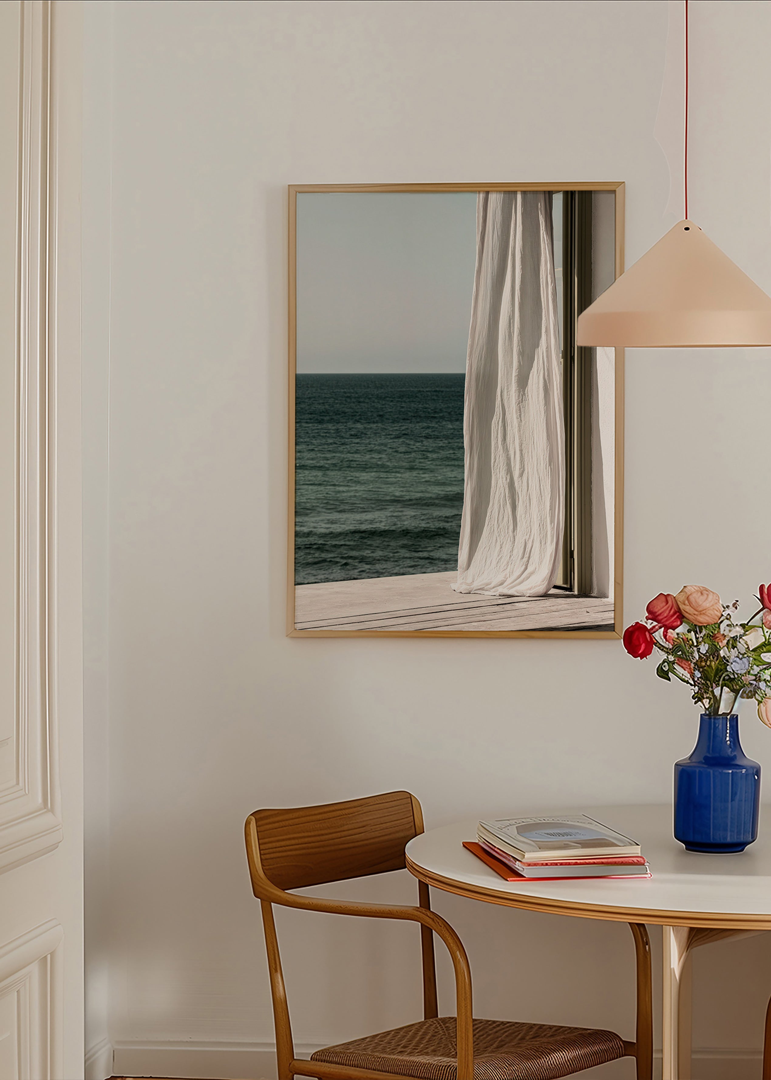 Tableau de paysage avec rideau au bord de la mer