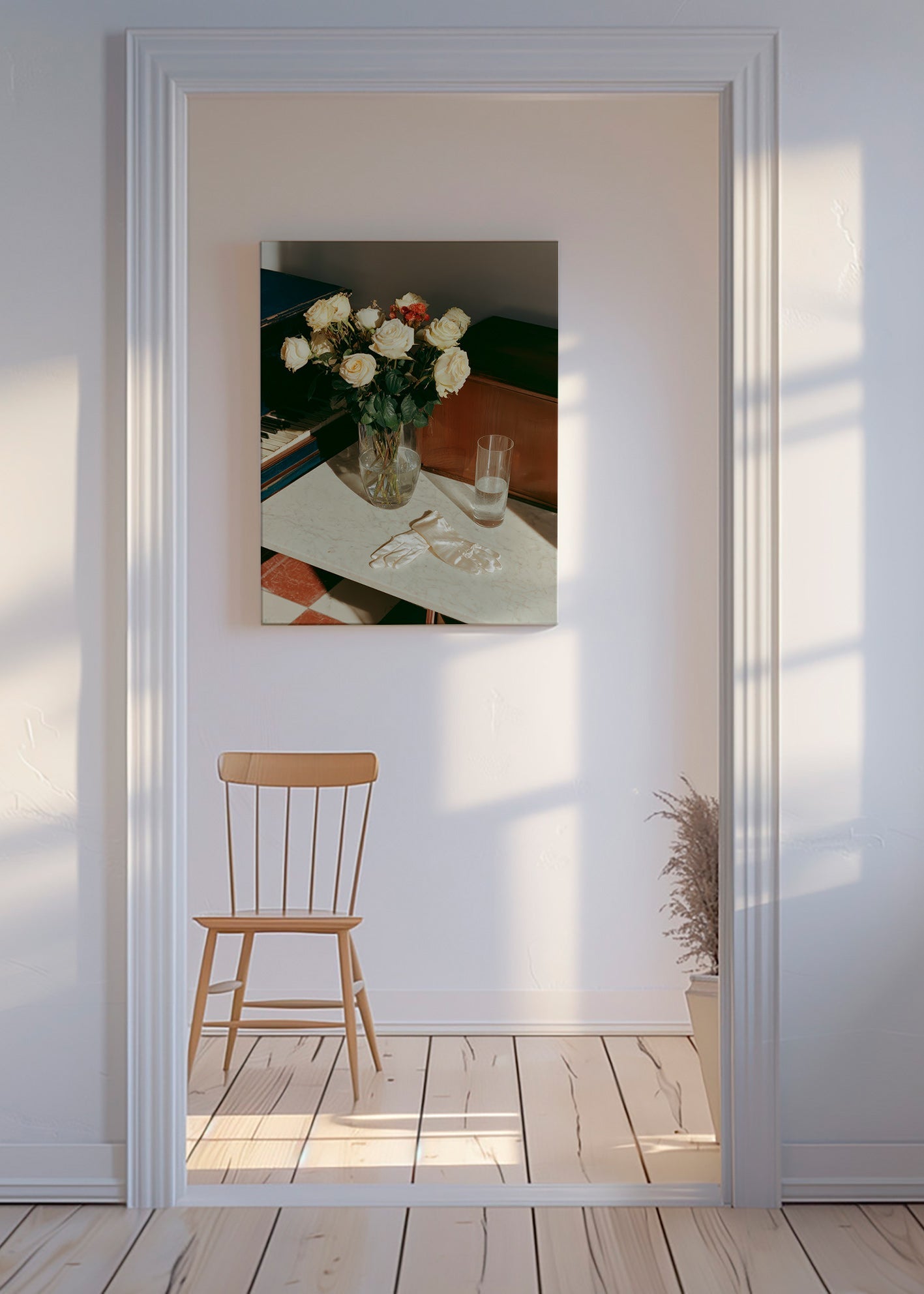 Botanische poster met witte rozen