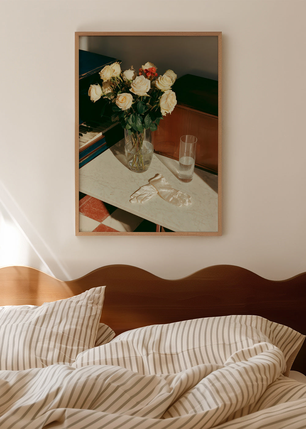 Botanische poster met witte rozen