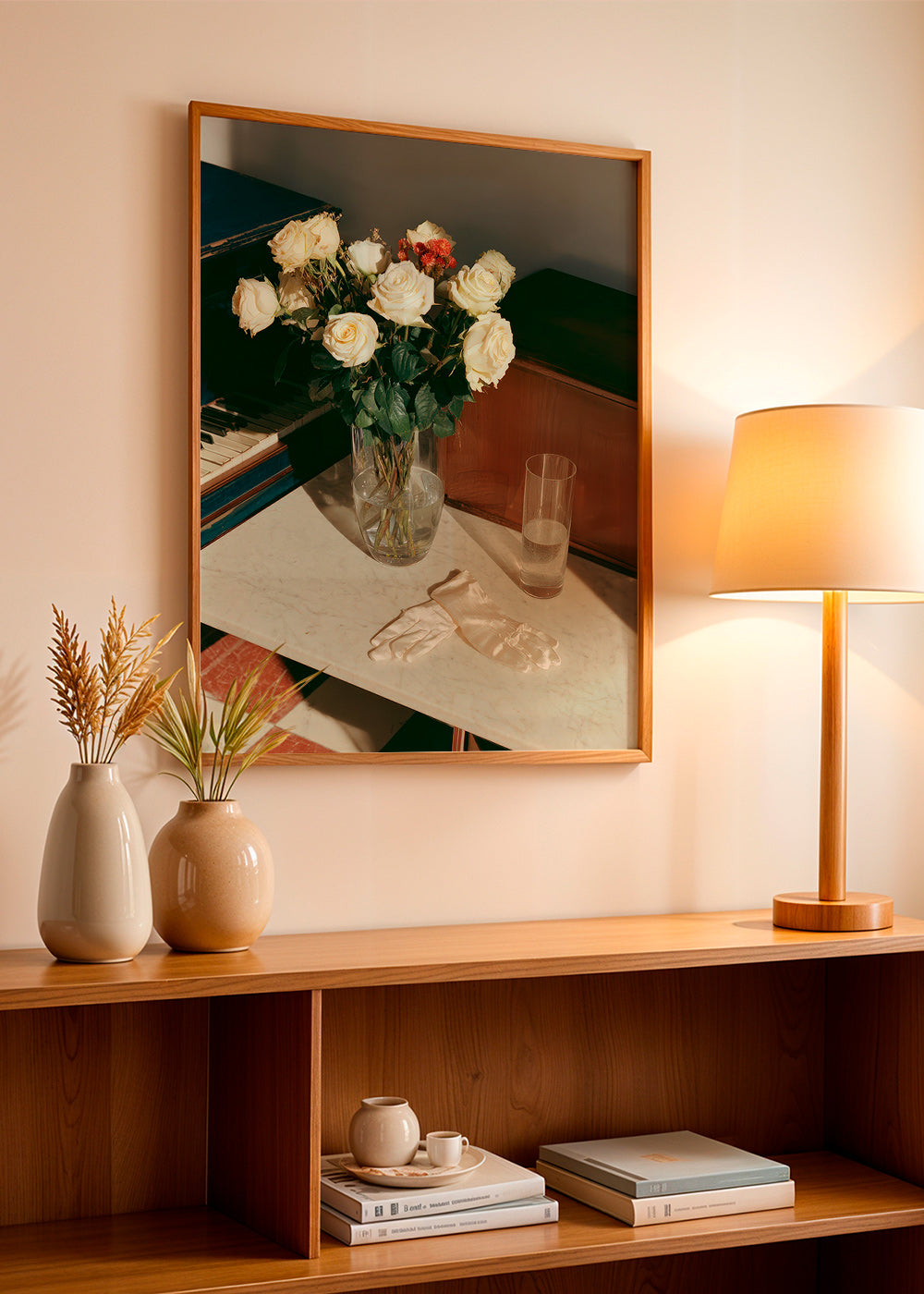 Botanische poster met witte rozen