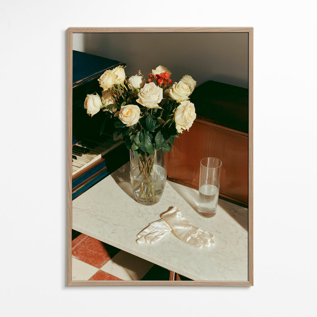 Botanische poster met witte rozen