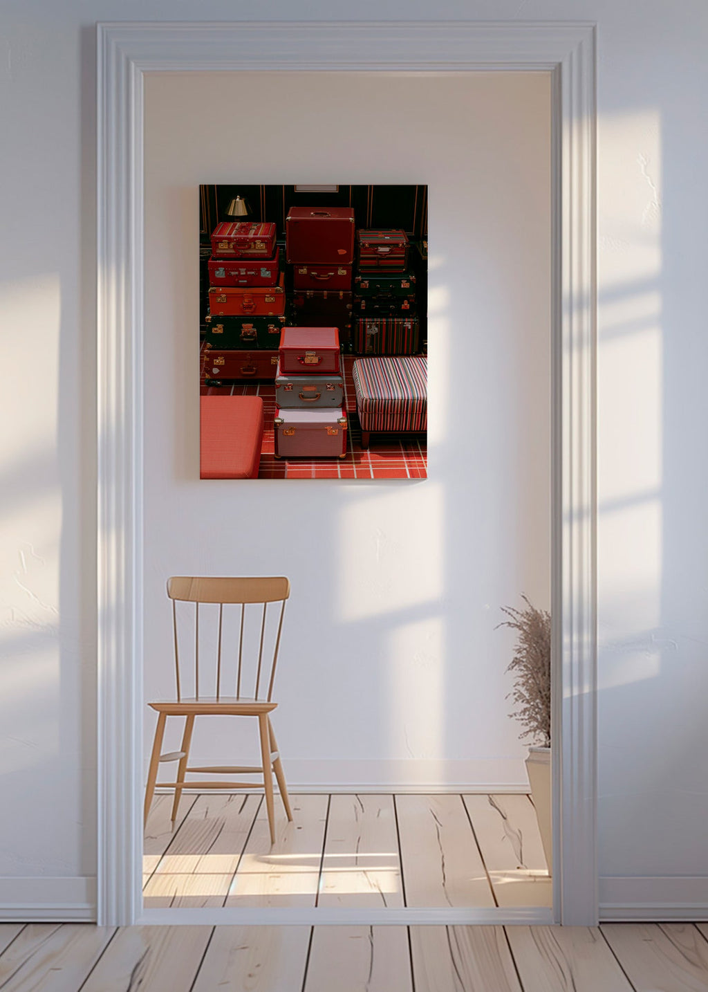 Affiche de voyage avec valises rouges empilées