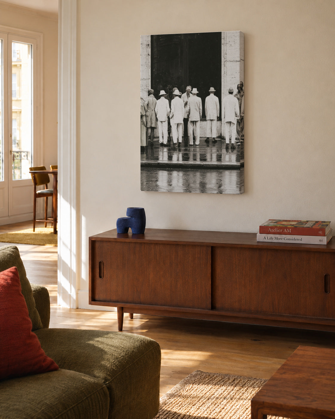 Men in White - Unframed canvas in an interior