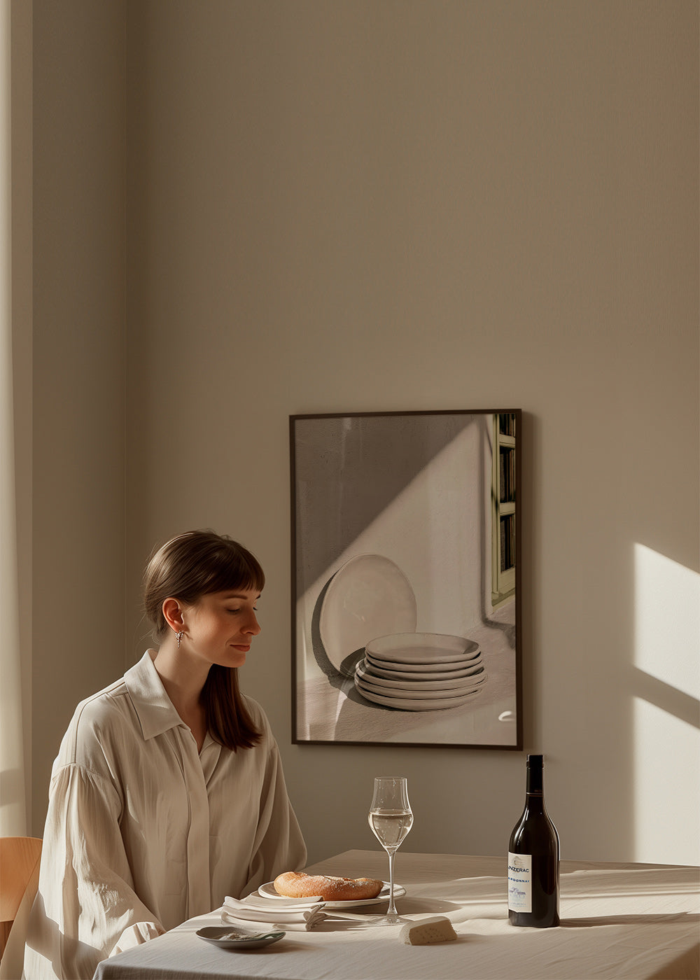 Art de cuisine: céramiques blanches à la lumière