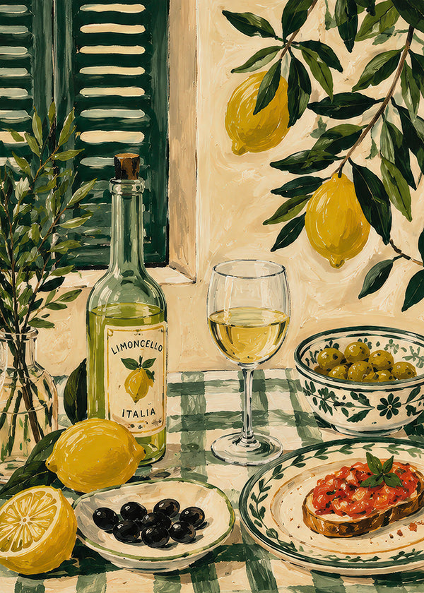 Küchenkunst: Stillleben mit Zitrone und Limoncello
