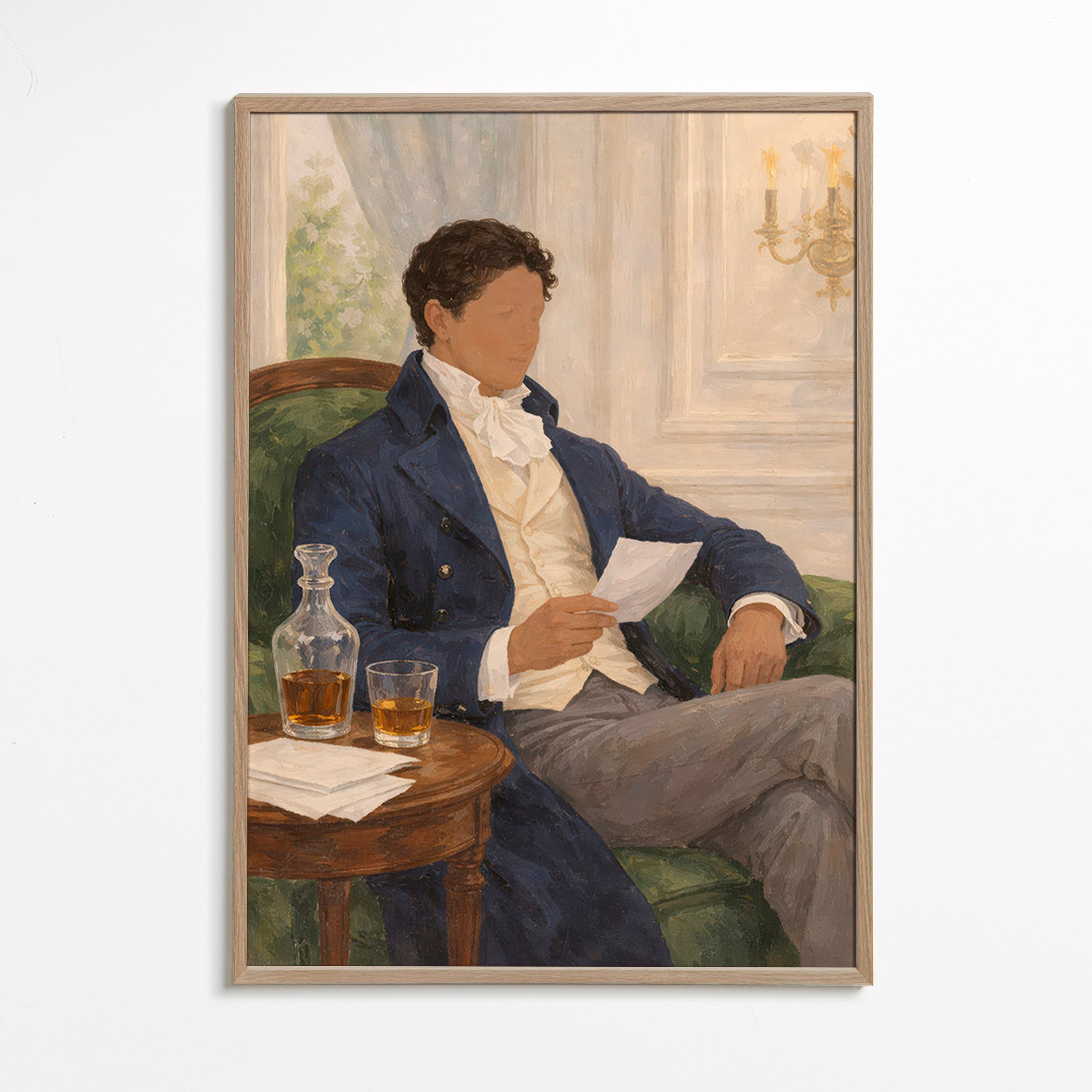Vintage Gemälde mit Herrn beim Lesen