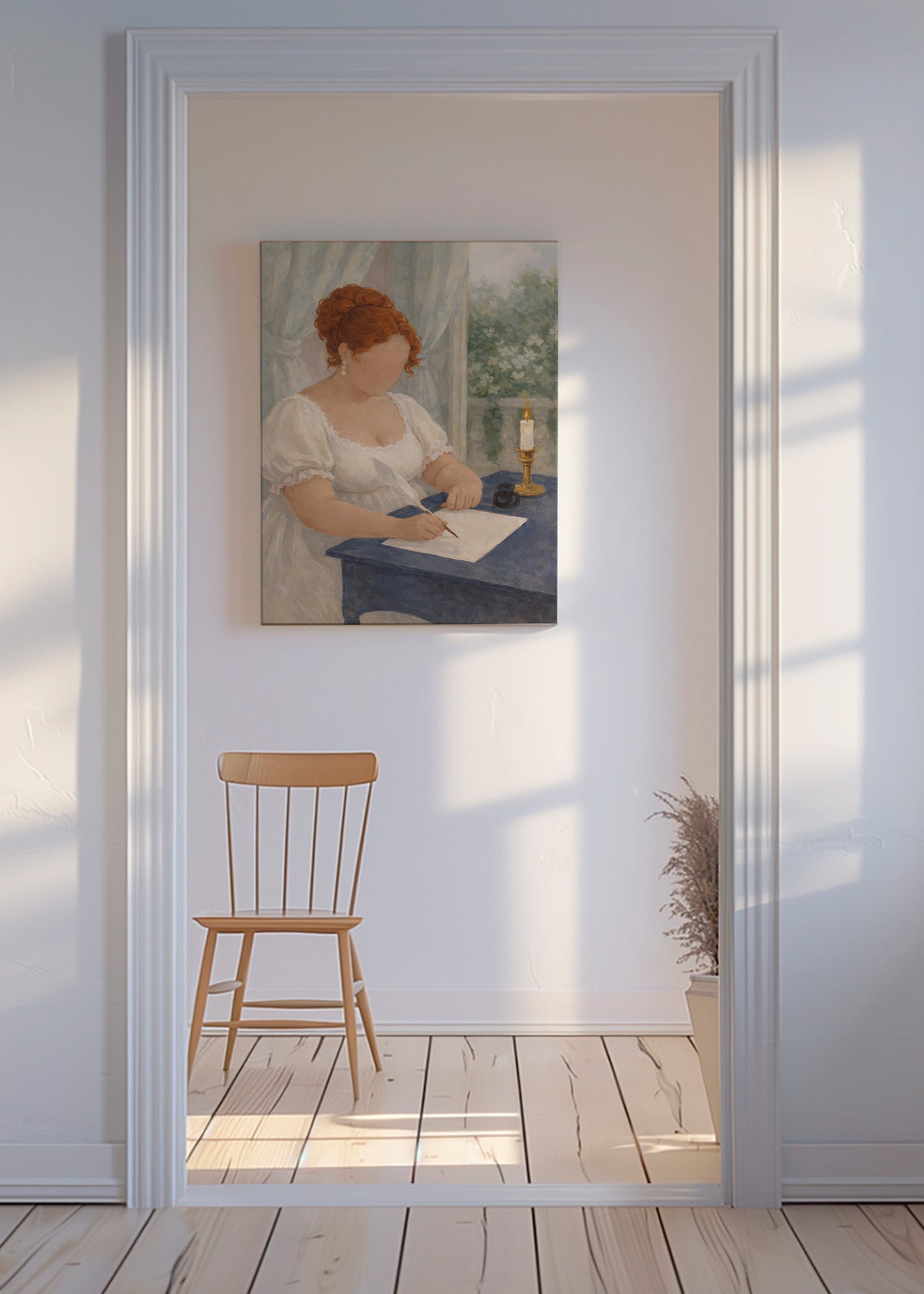 Illustration de dame écrivant à la bougie