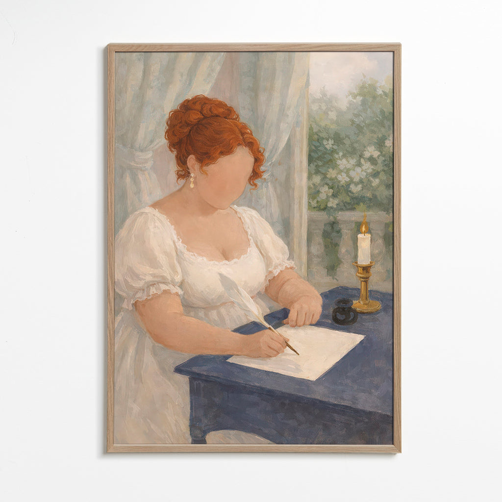 Illustration de dame écrivant à la bougie