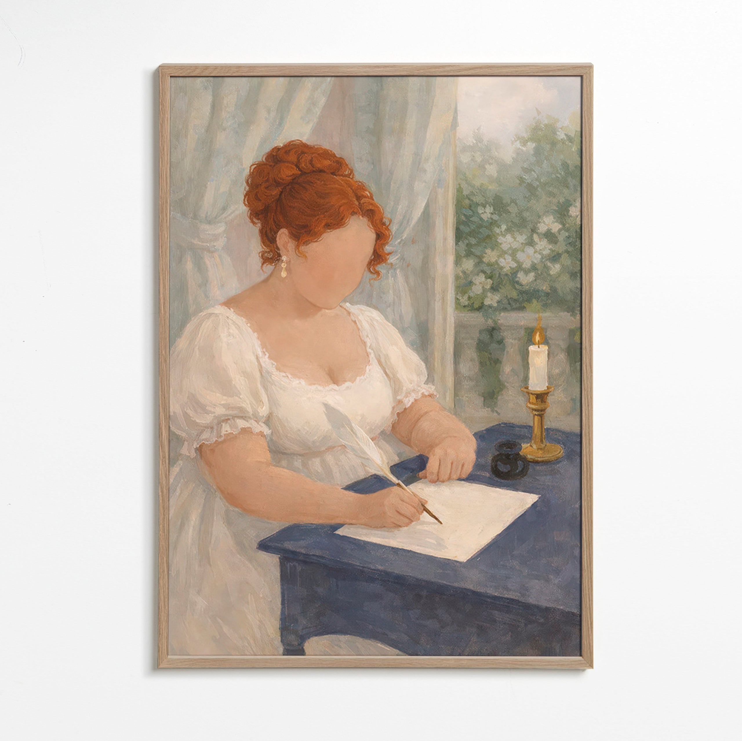 Illustration de dame écrivant à la bougie